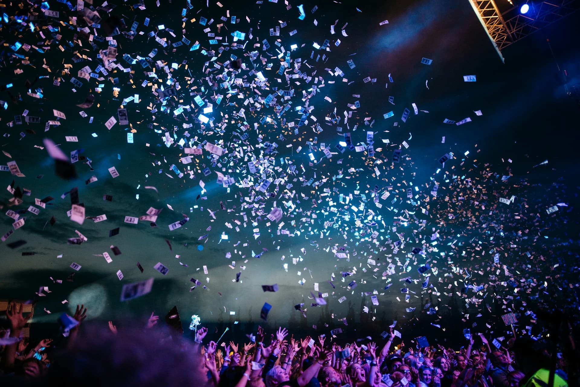 Crowd celebrating at a major event